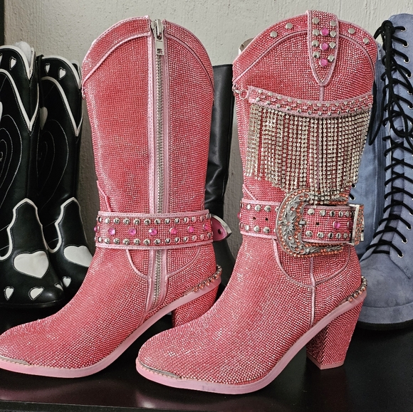 club exx Shoes - Pink Sheriff Shines Fringe Cowboy Boots